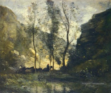 romantique romantisme Tableau Peinture - LES CONTREBANDIERS plein air romantisme Jean Baptiste Camille Corot